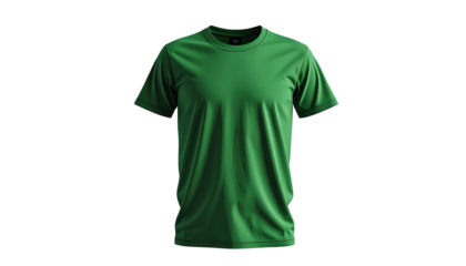 A vibrant, emerald green t-shirt stands out against a stark black background.