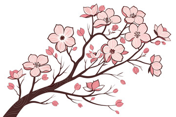 Realistic pink dogwood tree blossoms vector illustration scalable for design projects