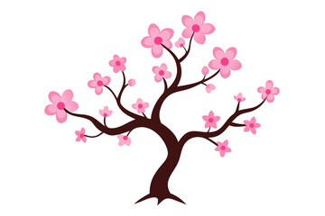 Fototapeta premium Delicate japanese plum tree illustration with soft pink blossoms vector art