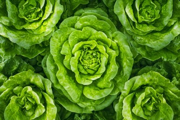 Fototapeta premium Vibrant green lettuce heads form a lush pattern, symbolizing freshness, healthy eating, organic farming, and natural growth