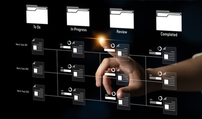 Task workflow system showing document progress through stages. Task tracking improves productivity, ensures visibility, task tracking supports planning, and task tracking manages status. Latch