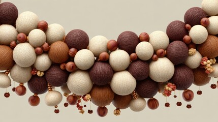 Colorful decorative beads arranged in an artistic display on a light background
