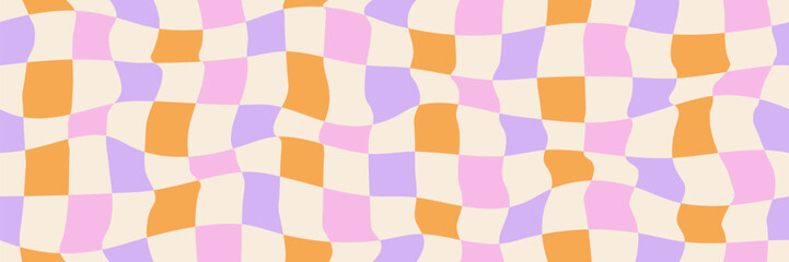 Abstract Y2K-style seamless pink, orange and purple background. A retro checkerboard pattern with a groovy vibe, perfect for graphic design projects and textures.