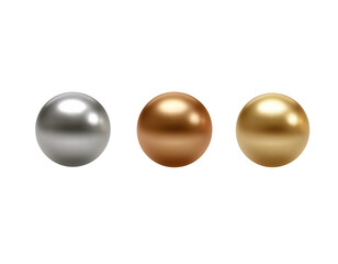 set of three silver, golden, and bronze pearls isolated on a white background with a clipping path. vector illustration.