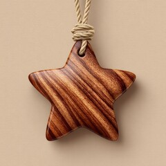 Unique wooden star ornament with natural grain detail on a neutral background