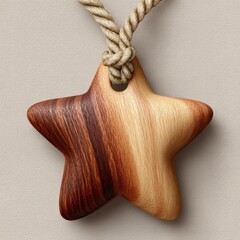 Beautiful wooden star pendant with natural patterns and sturdy rope for hanging