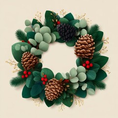 Beautifully crafted wreath featuring pine cones and greenery for festive decoration