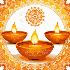 Vibrant Diwali Celebration A Lit Diya Lamp Amidst Ornate Floral Rangoli for a Festive and Auspicious Occasion