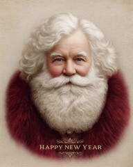 Portrait of Santa with a warm smile, celebrating the New Year in a cozy setting