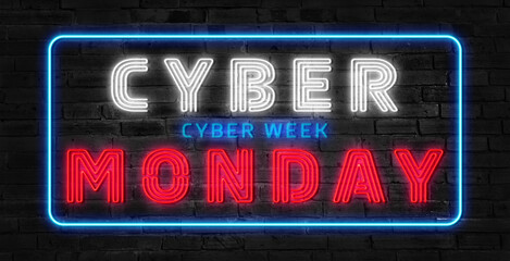Text CYBER MONDAY, SHOP NOW on dark color background