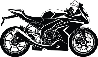 Sportbike Silhouette Vector Illustration of a Modern Motorcycle