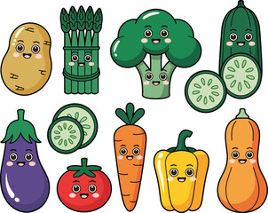 Charming Cartoon Vegetables Collection A Whimsical Assortment of Adorable Produce for Educational and Creative Projects