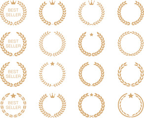 16 Golden Laurel Wreath Award Icons Best Seller Badge Set