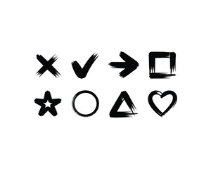 Hand-painted Grunge Style Icon Set Arrows, Shapes & Symbols