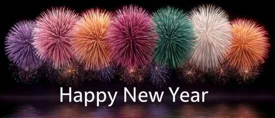 Vibrant fireworks display celebrating the New Year with colorful bursts of light at midnight