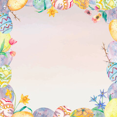 Easter eggs frame watercolor illustration