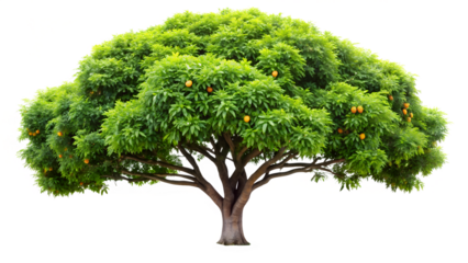 A vibrant mango tree stands tall, its lush green leaves and ripe mangoes creating a picturesque scene isolated on transparent background