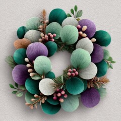 Decorative wreath made from colorful foliage and berries for home decor in autumn