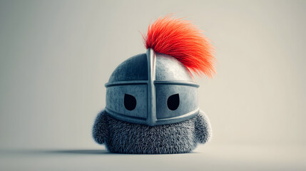 Whimsical knight emoji with fuzzy gray helmet and red plumage