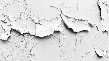 Obraz premium Cracked white wall surface revealing peeling layers and textures in a minimalist setting