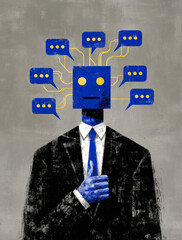 Social media communication, business, communicating, social marketing, comments, concept, social media content, layered, business owner managing comments online about company