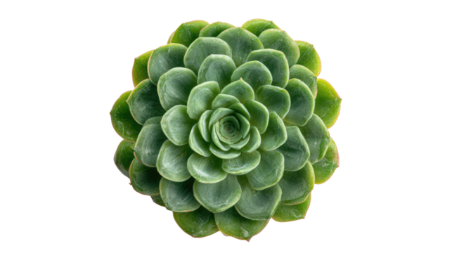 Top view of a lush green succulent plant with tightly arranged leaves, isolated on a transparent background. background removed