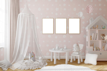 kids room mockup in pink colors