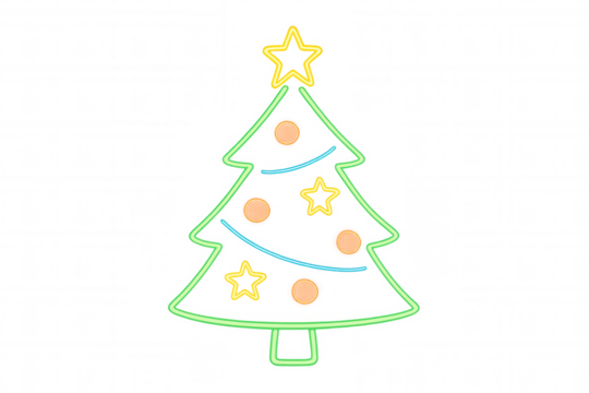Christmas tree neon light sign decoration with star, ornaments, and garland glowing celebration on transparent background - Powered by Adobe