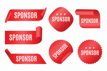 Collection of red sponsor stickers with vibrant colors and classic fonts