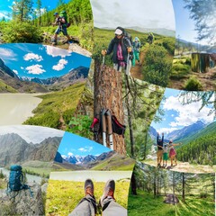 Collage of images of adventure and hiking in the wild 
