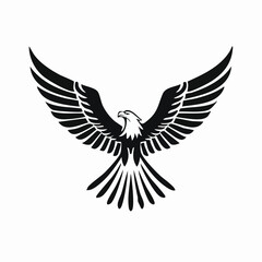 Fototapeta premium Eagle logo, silhouette predator hawk bird wide wingspan floating in the air, flying animal tattoo emblem mockup