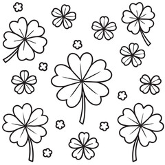 Floral pattern with four leaf clovers and small blossom drawings