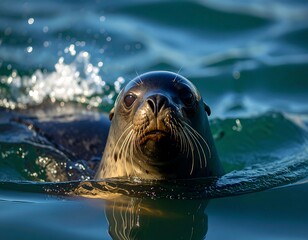 Seal surfacing in ocean