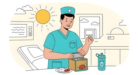 Health Professional Lunch Break Caring Nurse Eating a Nutritious Meal