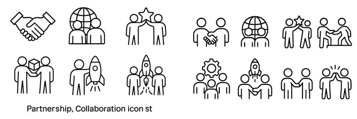 Partnership and collaboration icons for teamwork and business ventures