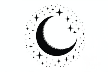 Moon And Stars Silhouette Vector — High-Quality Black Icon
