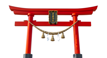Traditional japanese torii gate, a sacred shinto shrine entrance, isolated on transparent background