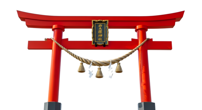 Traditional japanese torii gate, a sacred shinto shrine entrance, isolated on transparent background
