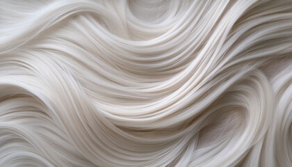 The image shows a close-up view of long, platinum blonde hair styled in soft, flowing waves, showcasing its texture and color.