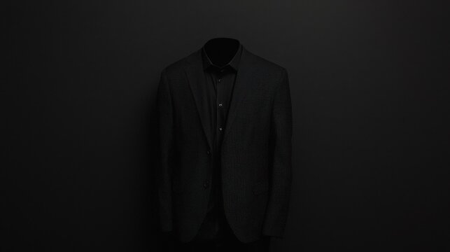 Elegant black suit displayed against a dark background showcasing modern fashion design and style