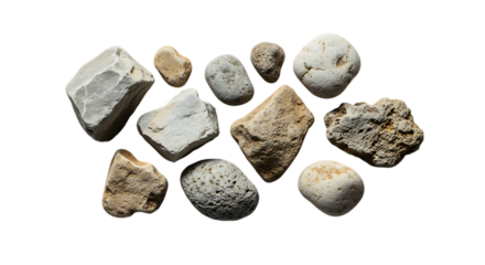 Assortment of Various Rocks and Pebbles on Black Background