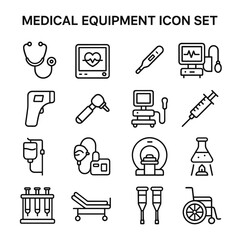 Hospital medical icons collection. Outline symbols. Line design