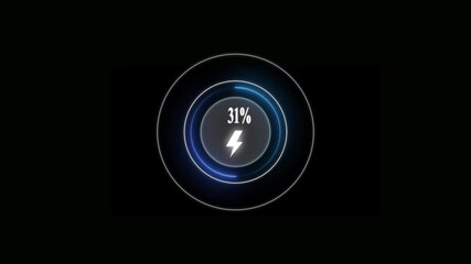 Loading screen at 31%, screen cell phone display while charging battery with black background.