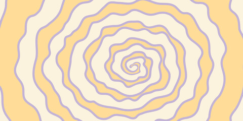 Psychedelic background with abstract wavy spiral lines in pastel orange and cream. Psychedelic background swirl pattern in groovy retro style. Great for posters, fabric, or digital art