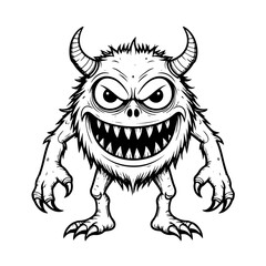 Black block line art of a wasp monster with bold outlines, simple details, and solid vector style