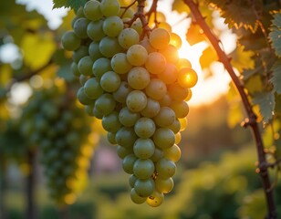 Glowing Ripe Grapes on the Vine at Sunset