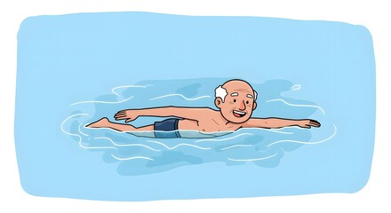 An elderly man enjoys a refreshing swim, practicing a healthy lifestyle and staying active in the water