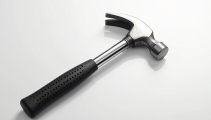 Claw hammer with metal head and black rubber grip—simple, functional, and iconic tool for construction and repairs.