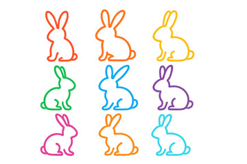 Obraz premium Colorful outlines of playful rabbits suitable for children's crafts or design projects during festive occasions