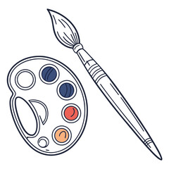 Illustration of a palette with paints and a brush, perfect for art projects, creative designs, or educational materials, showcasing artistic tools and colorful elements